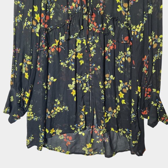 Anthropologie Jamison Floral Ruffles Flowy Tunic Blouse M Romantic Whimsy Goth - Picture 3 of 12
